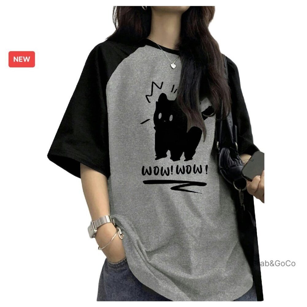 Oversized Graphic Tee Preppy Streetwear Y2K Aesthetic Raglan Sleeve Tops